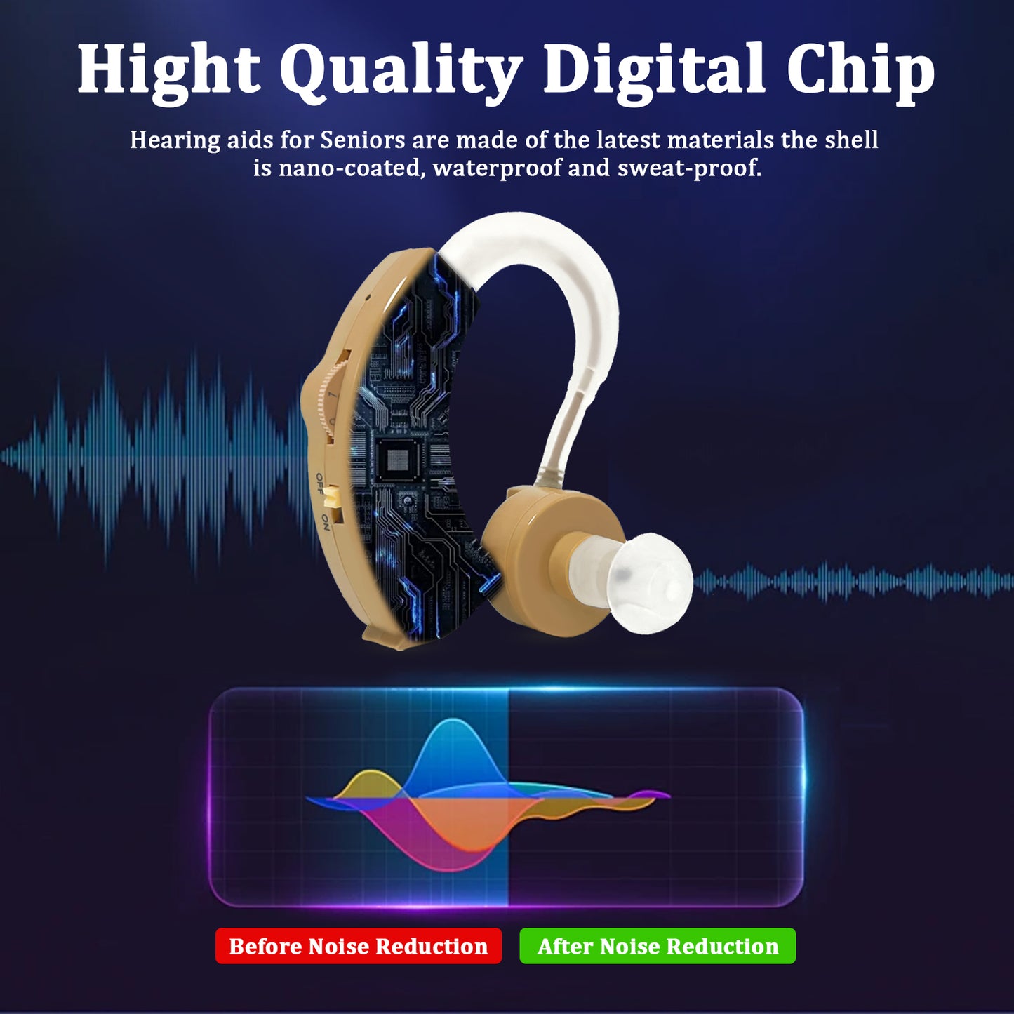 HIBRIQ HAP-20 Hearing Aids for Adults, Hearing Amplifiers with Replaceable Battery, Binaural (Beige)