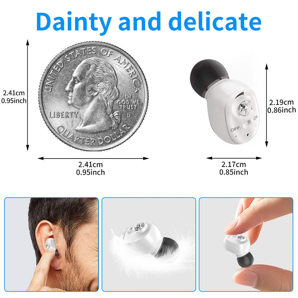 HIBRIQ VHP-1607 Hearing Aids, Rechargeable Hearing Amplifiers with Portable Charging Case, Single (White)