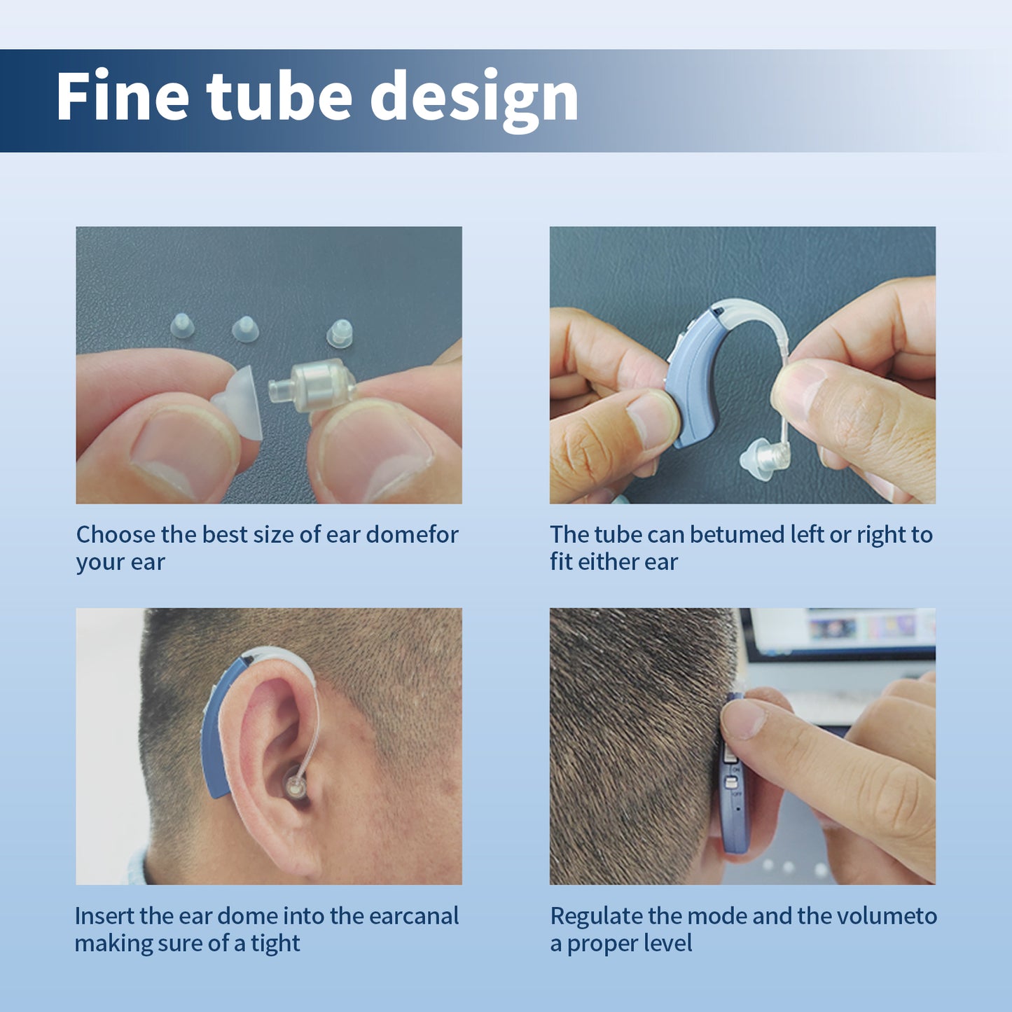 HIBRIQ VHP-1222 Advanced Hearing Aid for Adults, Rechargeable Hearing Amplifier with Intelligent Noise Reduction, Adjustable Volume & Mode, Lightweight and Comfortable Design, Blue, Single