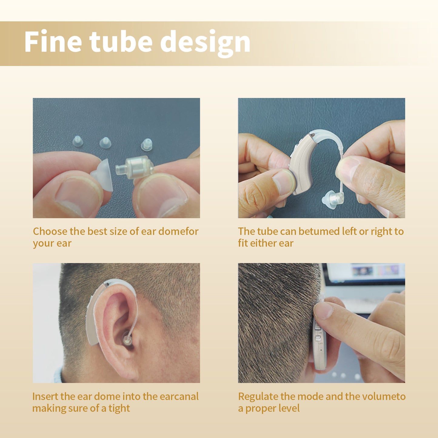 HIBRIQ VHP-1222 Advanced Hearing Aids for Adults, Rechargeable Hearing Amplifiers with Intelligent Noise Reduction, Adjustable Volume & Mode, Lightweight and Comfortable Design, Gold, Binaural