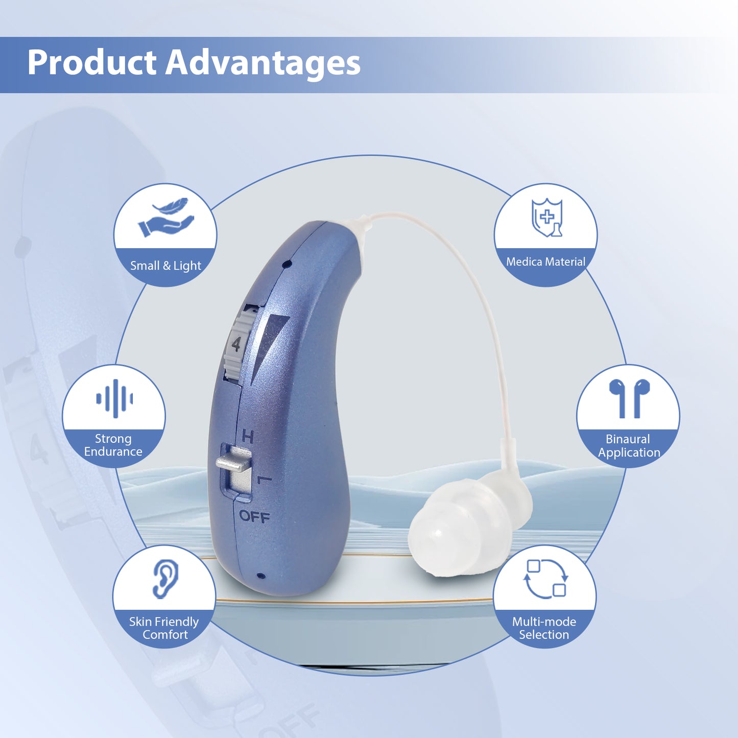HIBRIQ VHP-1206 Binaural Rechargeable Hearing Aids, Adjustable Volume Sound Amplifiers to Improve Adult Auditory Experience, Blue.