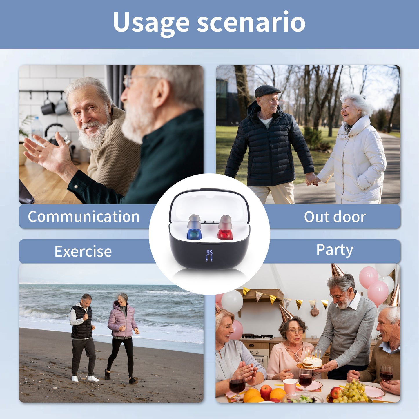 HIBRIQ VHP-1631 Hearing Aids, Rechargeable Hearing Amplifiers with Portable Charging Case, Comfortable Design, Binaural