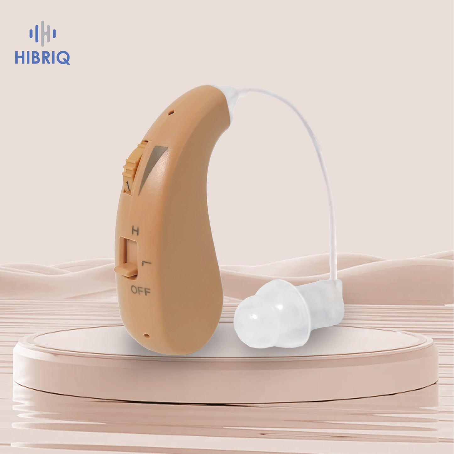 HIBRIQ VHP-1206 Single Rechargeable Hearing Aid, Adjustable Volume Sound Amplifier to Improve Adult Auditory Experience, Beige.