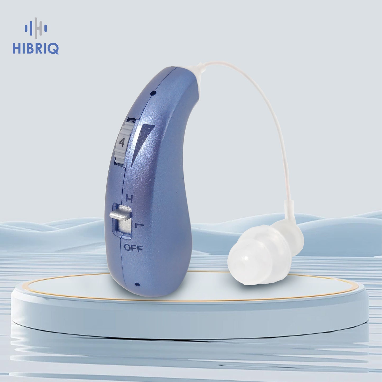 HIBRIQ VHP-1206 Single Rechargeable Hearing Aid, Adjustable Volume Sound Amplifier to Improve Adult Auditory Experience, Blue.