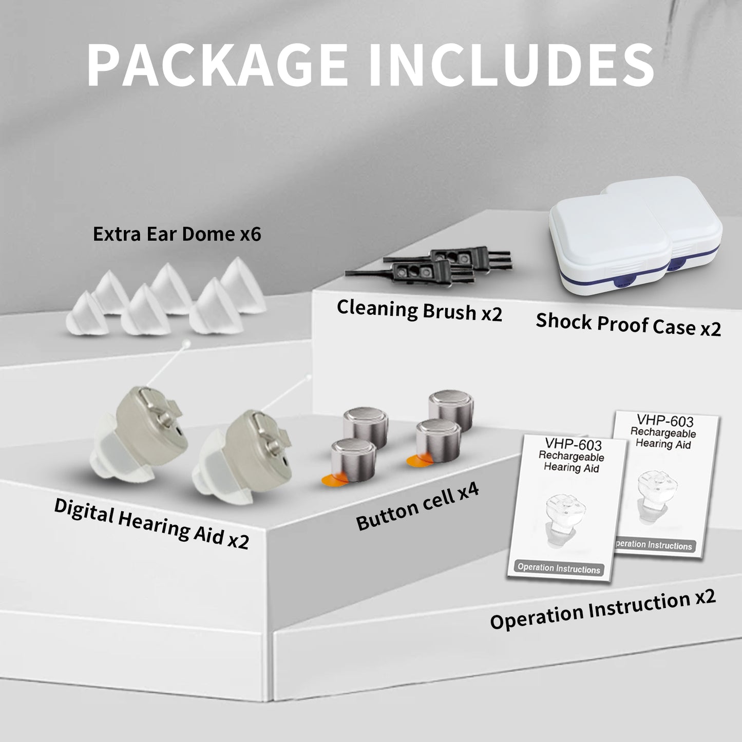 HIBRIQ VHP-603 Hearing Aids for Adults, Mini Invisible Hearing Amplifiers with Smart Noise Reduction, Binaural, Gold