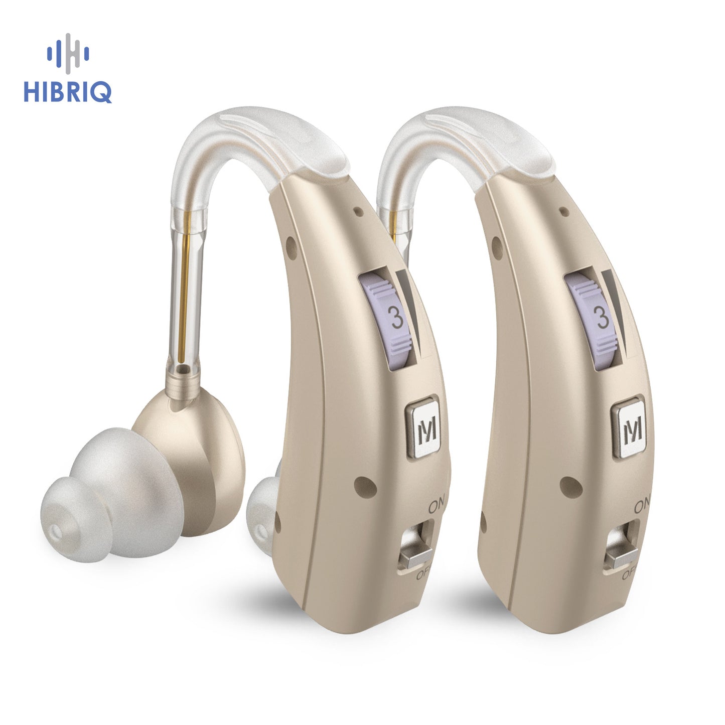 HIBRIQ VHP-1303 Hearing Aids for Adults: 2 Frequency Modes, Rechargeable Hearing Amplifiers, Noise-Cancelling Sound Devices with Adjustable Volume Controls, Binaural, Gold