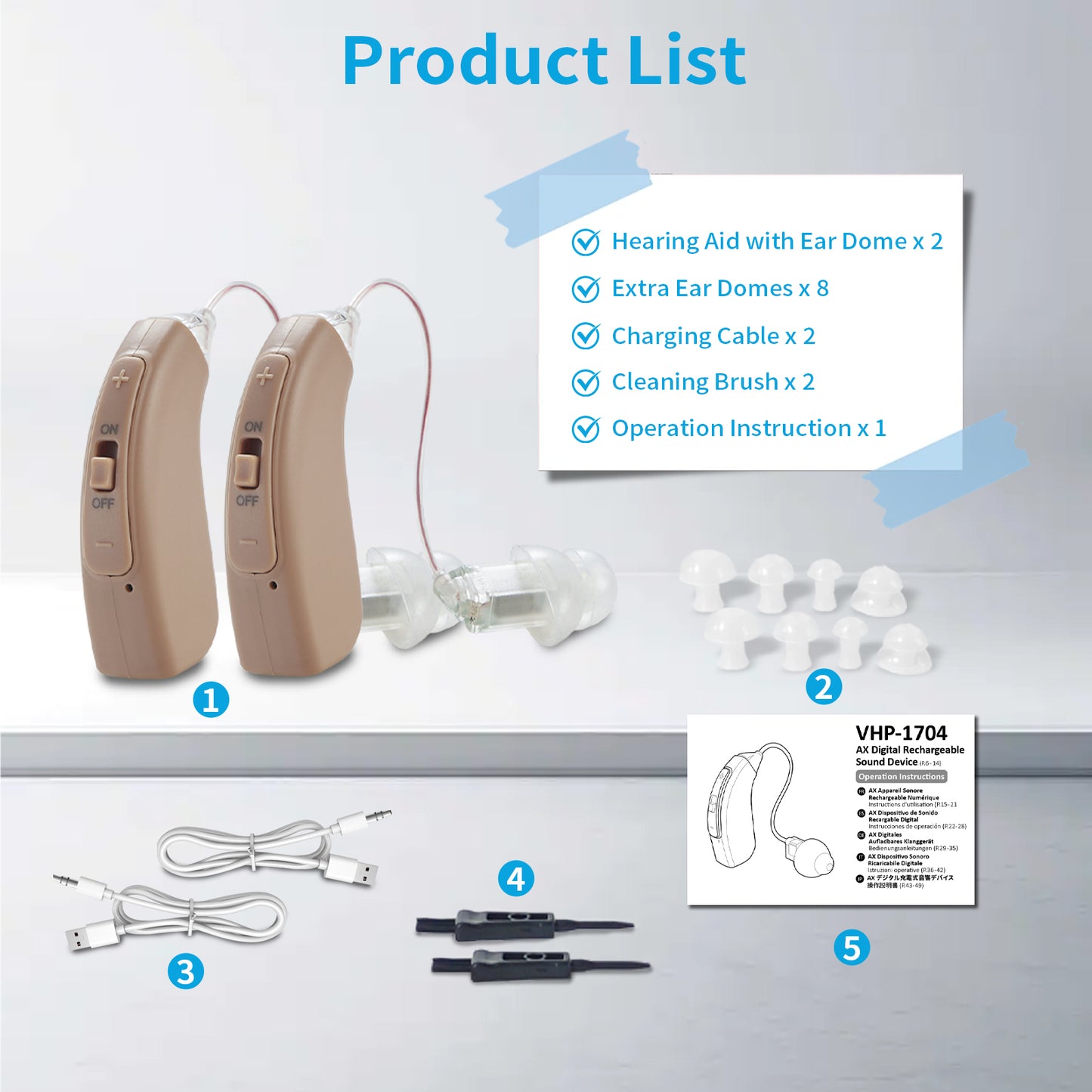 HIBRIQ VHP-1704 Binaural Hearing Aids, Rechargeable Hearing Amplifiers for Adults, Sound Devices with Comfortable Fit, Adjustable Volume, Beige