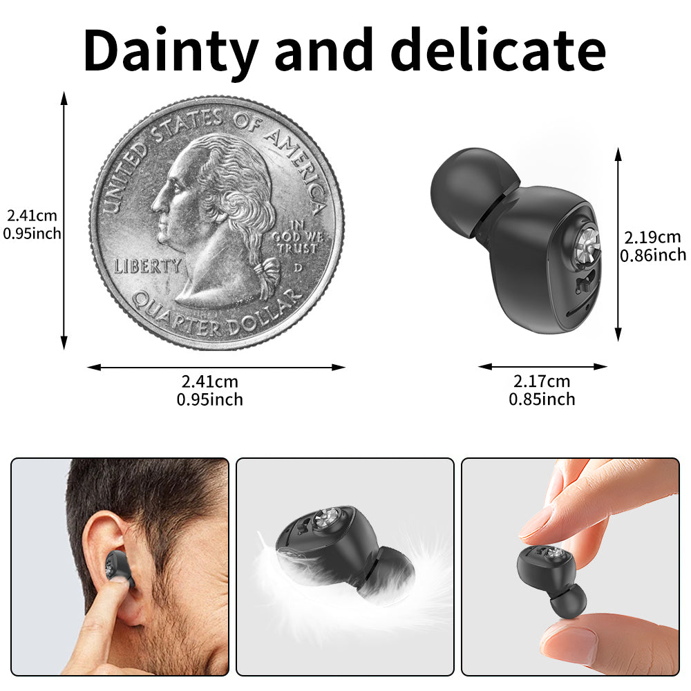 HIBRIQ VHP-1607 Hearing Aids, Rechargeable Hearing Amplifiers with Portable Charging Case, Single (Black)