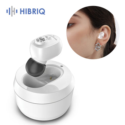 HIBRIQ VHP-1607 Hearing Aids, Rechargeable Hearing Amplifiers with Portable Charging Case, Single (White)