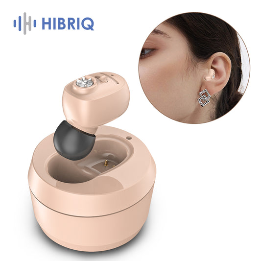 HIBRIQ VHP-1607 Hearing Aids, Rechargeable Hearing Amplifiers with Portable Charging Case, Single (Beige)