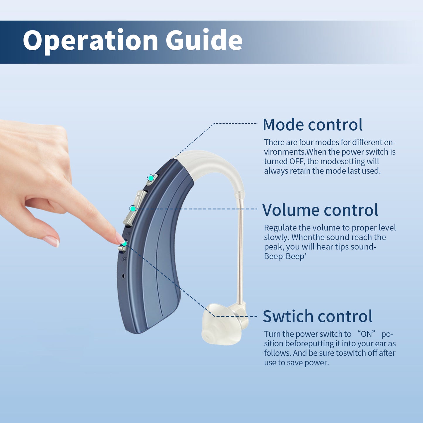 HIBRIQ VHP-1222 Advanced Hearing Aids for Adults, Rechargeable Hearing Amplifiers with Intelligent Noise Reduction, Adjustable Volume & Mode, Lightweight and Comfortable Design, Blue, Binaural