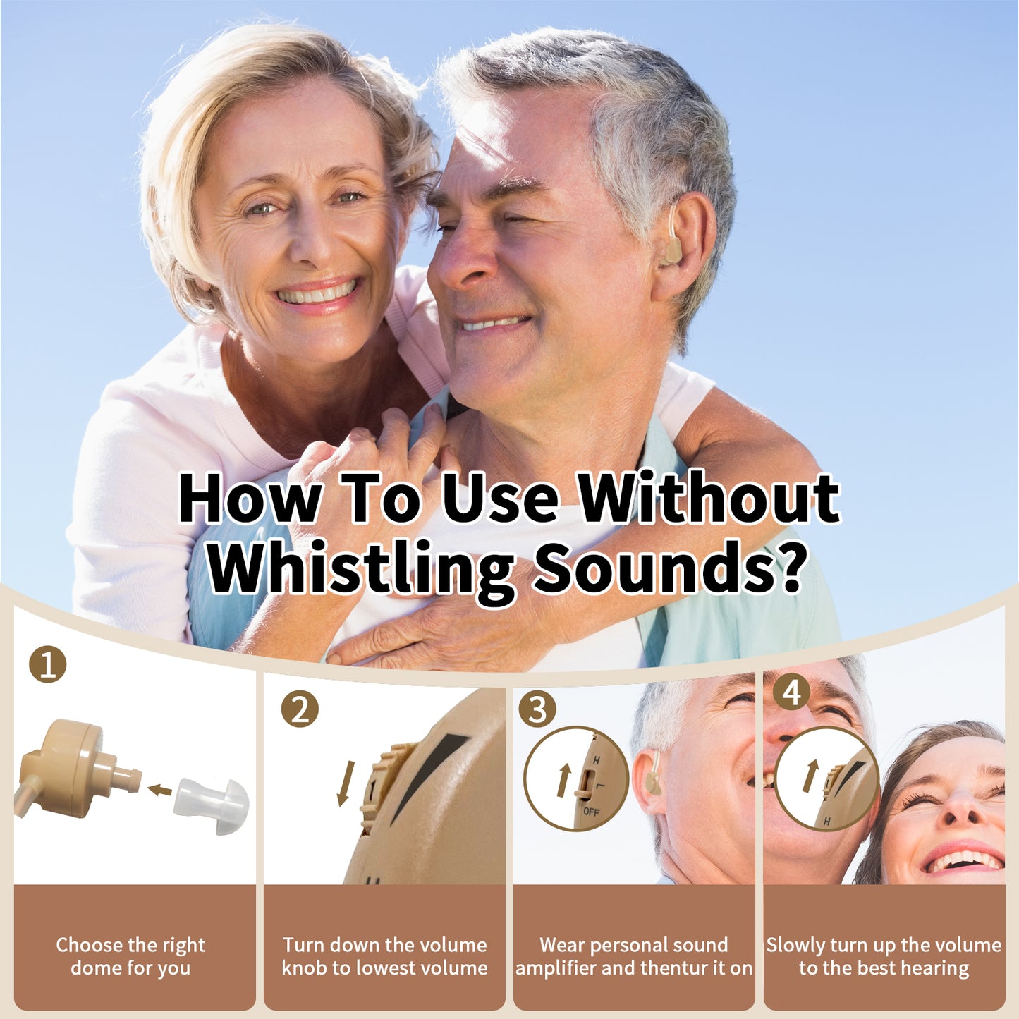 HIBRIQ HAP-20T Hearing Aids for Adults, Hearing Amplifiers with Replaceable Battery, Binaural (Beige)