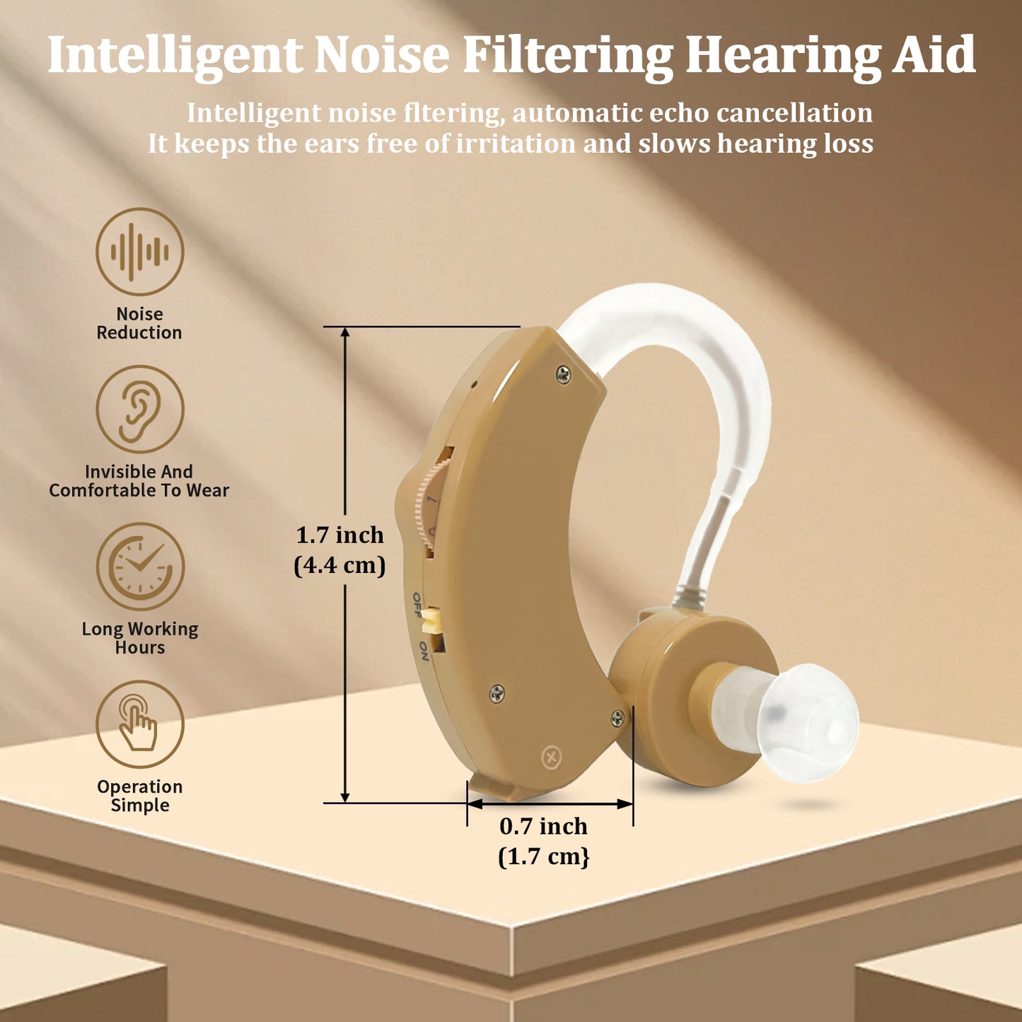 HIBRIQ HAP-20 Hearing Aids for Adults, Hearing Amplifiers with Replaceable Battery, Binaural (Beige)