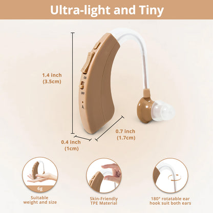 HIBRIQ VHP-1220AX Digital Hearing Aid for Adults, USB Rechargeable Sound Amplifier with Adjustable Volume & Modes, Intelligent Noise Reduction Sound Device, Beige, Single