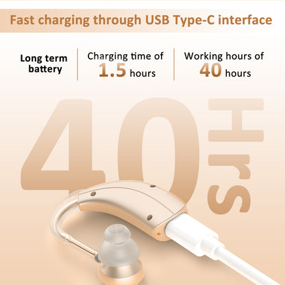 HIBRIQ VHP-1303 Hearing Aid for Adults: 2 Frequency Modes, Rechargeable Hearing Amplifier, Noise-Cancelling Sound Device with Adjustable Volume Controls, Single, Beige
