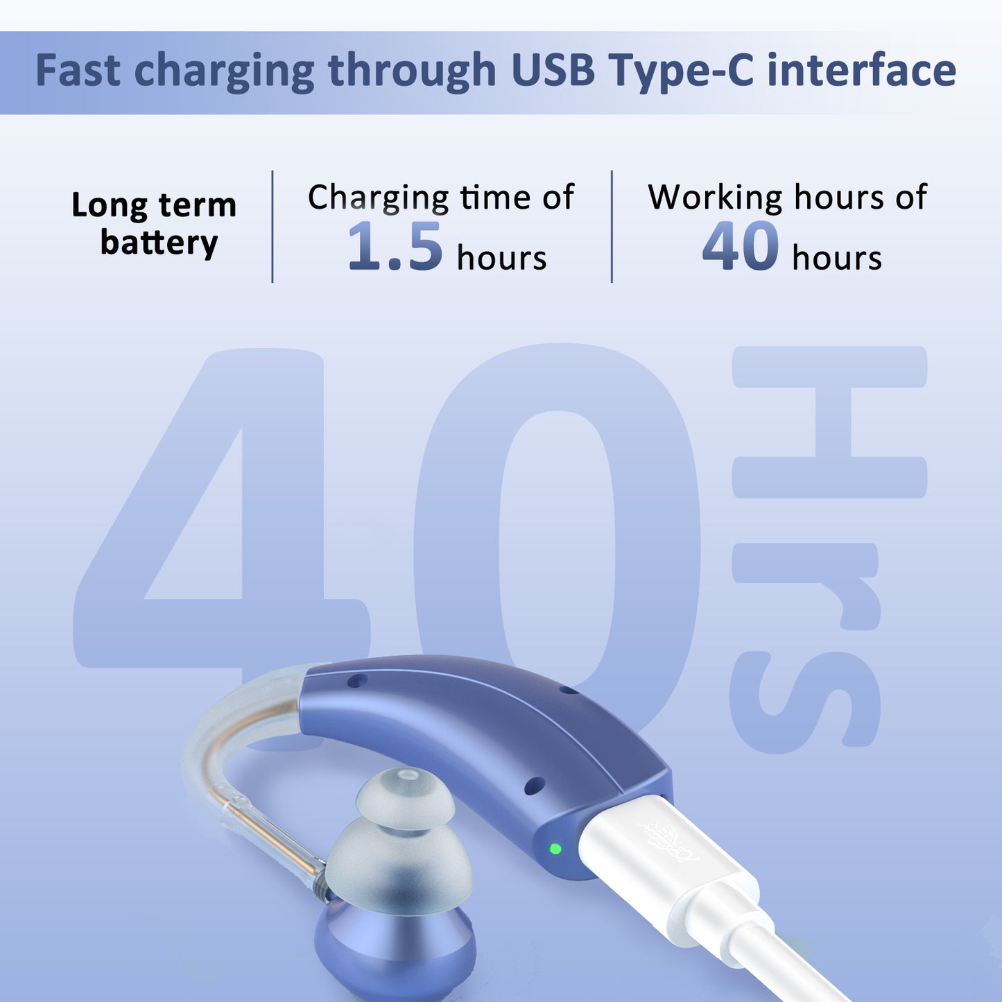 HIBRIQ VHP-1303 Hearing Aid for Adults: 2 Frequency Modes, Rechargeable Hearing Amplifier, Noise-Cancelling Sound Device with Adjustable Volume Controls, Single, Blue