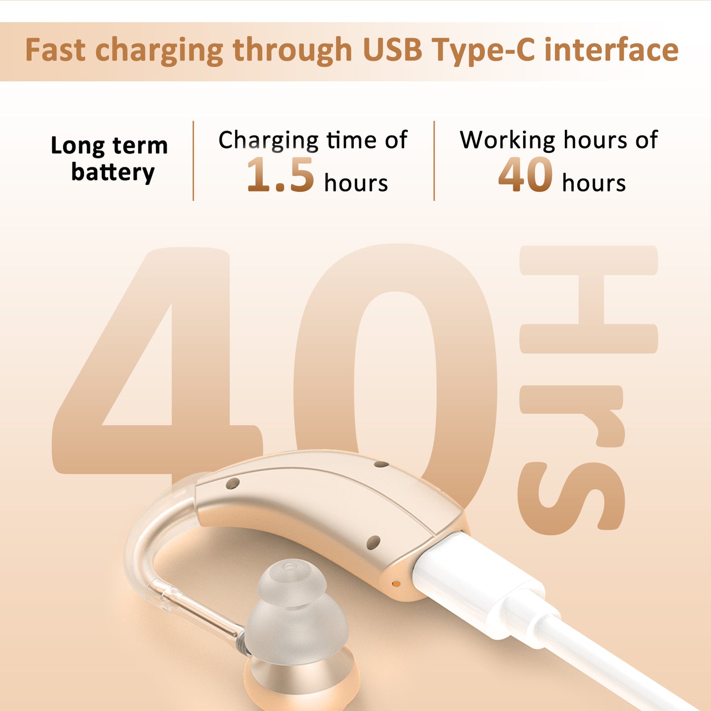 HIBRIQ VHP-1303 Hearing Aids for Adults: 2 Frequency Modes, Rechargeable Hearing Amplifiers, Noise-Cancelling Sound Devices with Adjustable Volume Controls, Binaural, Beige
