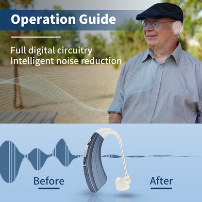 HIBRIQ VHP-1222 Advanced Hearing Aid for Adults, Rechargeable Hearing Amplifier with Intelligent Noise Reduction, Adjustable Volume & Mode, Lightweight and Comfortable Design, Blue, Single