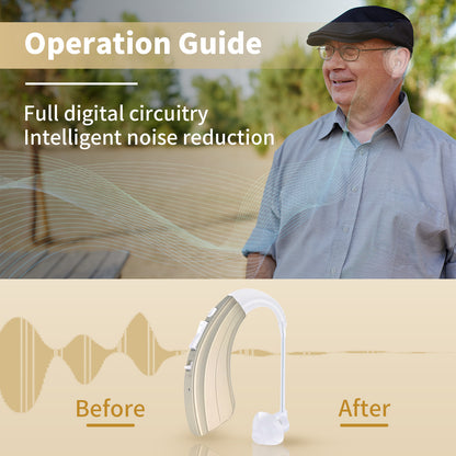 HIBRIQ VHP-1222 Advanced Hearing Aids for Adults, Rechargeable Hearing Amplifiers with Intelligent Noise Reduction, Adjustable Volume & Mode, Lightweight and Comfortable Design, Gold, Binaural