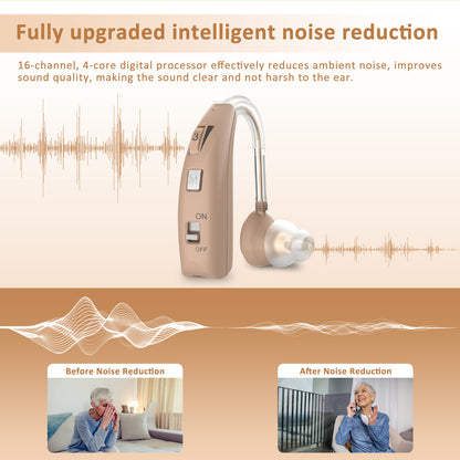 HIBRIQ VHP-1303 Hearing Aids for Adults: 2 Frequency Modes, Rechargeable Hearing Amplifiers, Noise-Cancelling Sound Devices with Adjustable Volume Controls, Binaural, Beige