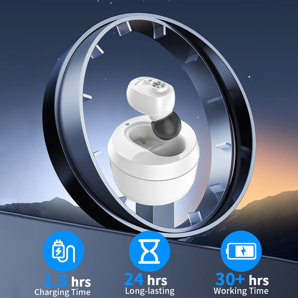 HIBRIQ VHP-1607 Hearing Aids, Rechargeable Hearing Amplifiers with Portable Charging Case, Single (White)