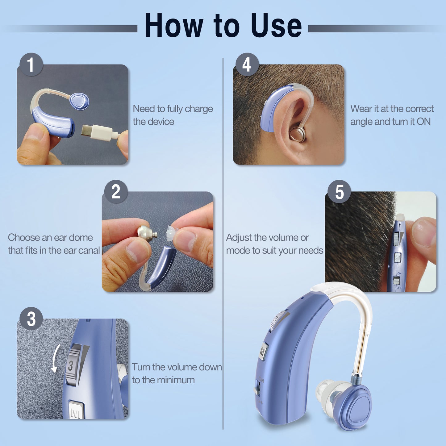 Digital Hearing Aids,Hearing Aids with 2 Frequency Mode and Hearing amplifier with Adjustable Volume and Noise Reduction