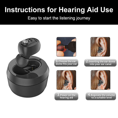 HIBRIQ VHP-1607 Hearing Aids, Rechargeable Hearing Amplifiers with Portable Charging Case, Single (Black)