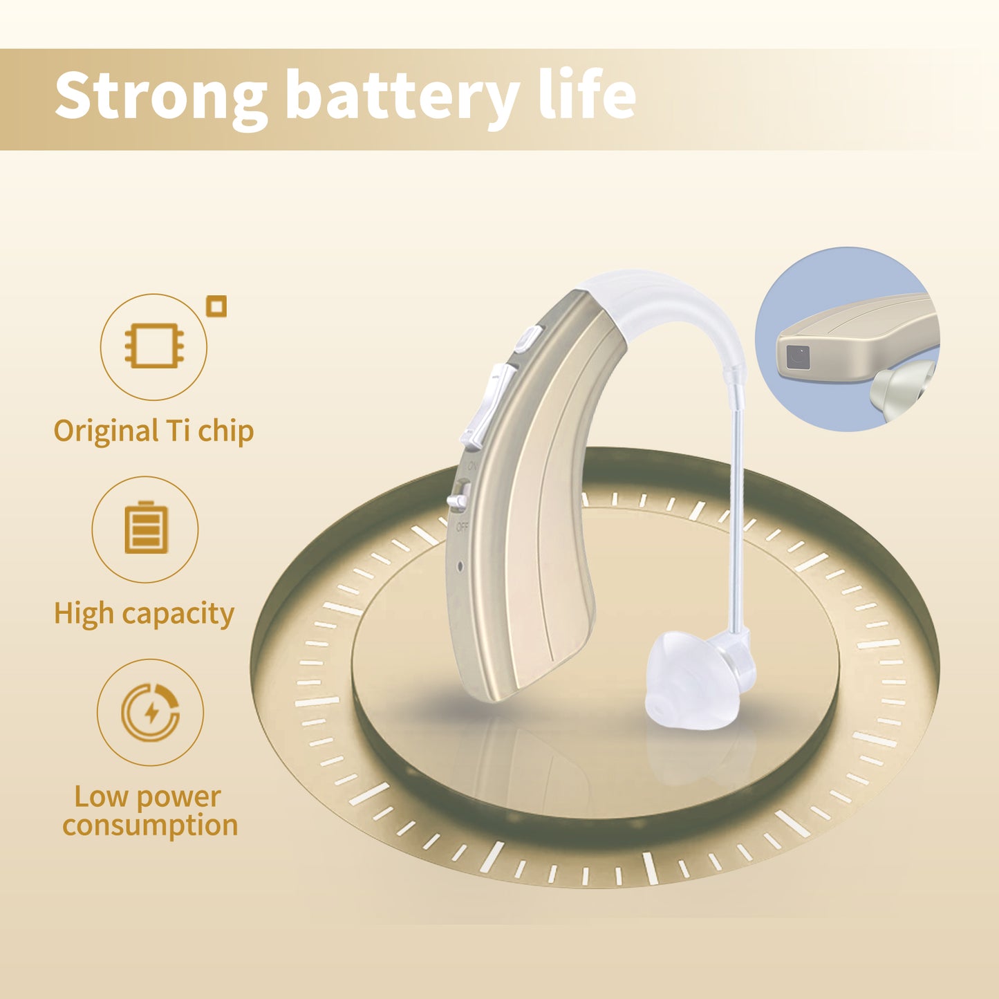 HIBRIQ VHP-1222 Advanced Hearing Aids for Adults, Rechargeable Hearing Amplifiers with Intelligent Noise Reduction, Adjustable Volume & Mode, Lightweight and Comfortable Design, Gold, Binaural
