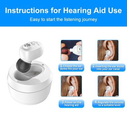 HIBRIQ VHP-1607 Hearing Aids, Rechargeable Hearing Amplifiers with Portable Charging Case, Single (White)