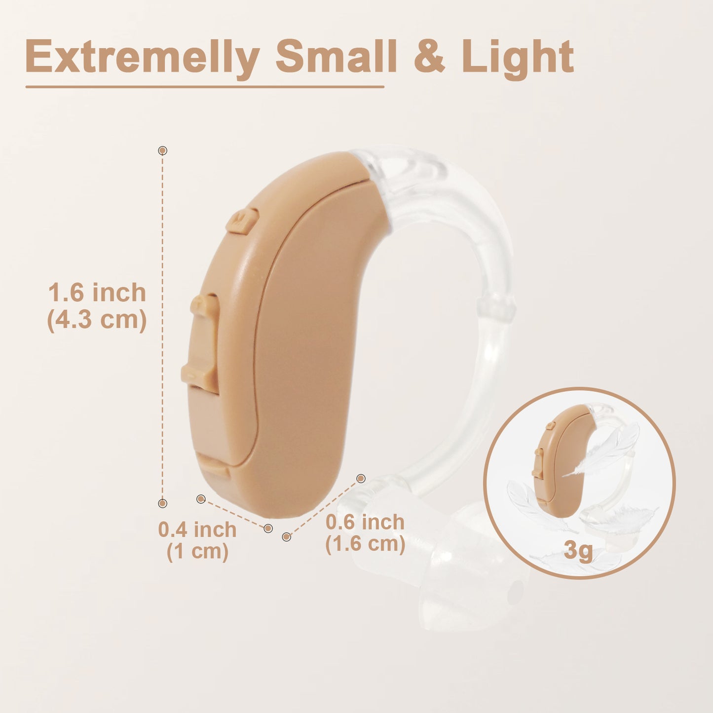 HIBRIQ VHP-703 Hearing Aid for Adults, Hearing Amplifier with Replaceable Battery, Single, Beige