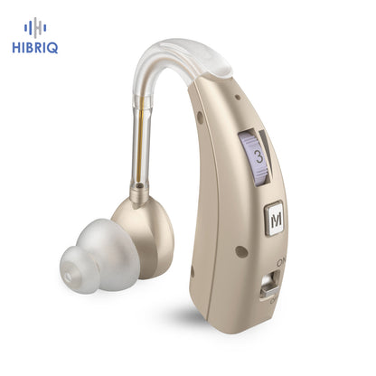 HIBRIQ VHP-1303 Hearing Aid for Adults: 2 Frequency Modes, Rechargeable Hearing Amplifier, Noise-Cancelling Sound Device with Adjustable Volume Controls, Single, Gold