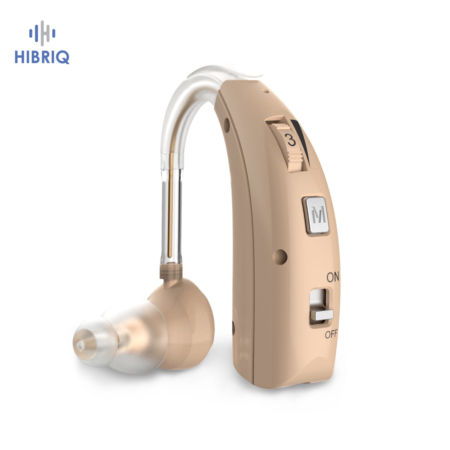 HIBRIQ VHP-1303 Hearing Aid for Adults: 2 Frequency Modes, Rechargeable Hearing Amplifier, Noise-Cancelling Sound Device with Adjustable Volume Controls, Single, Beige