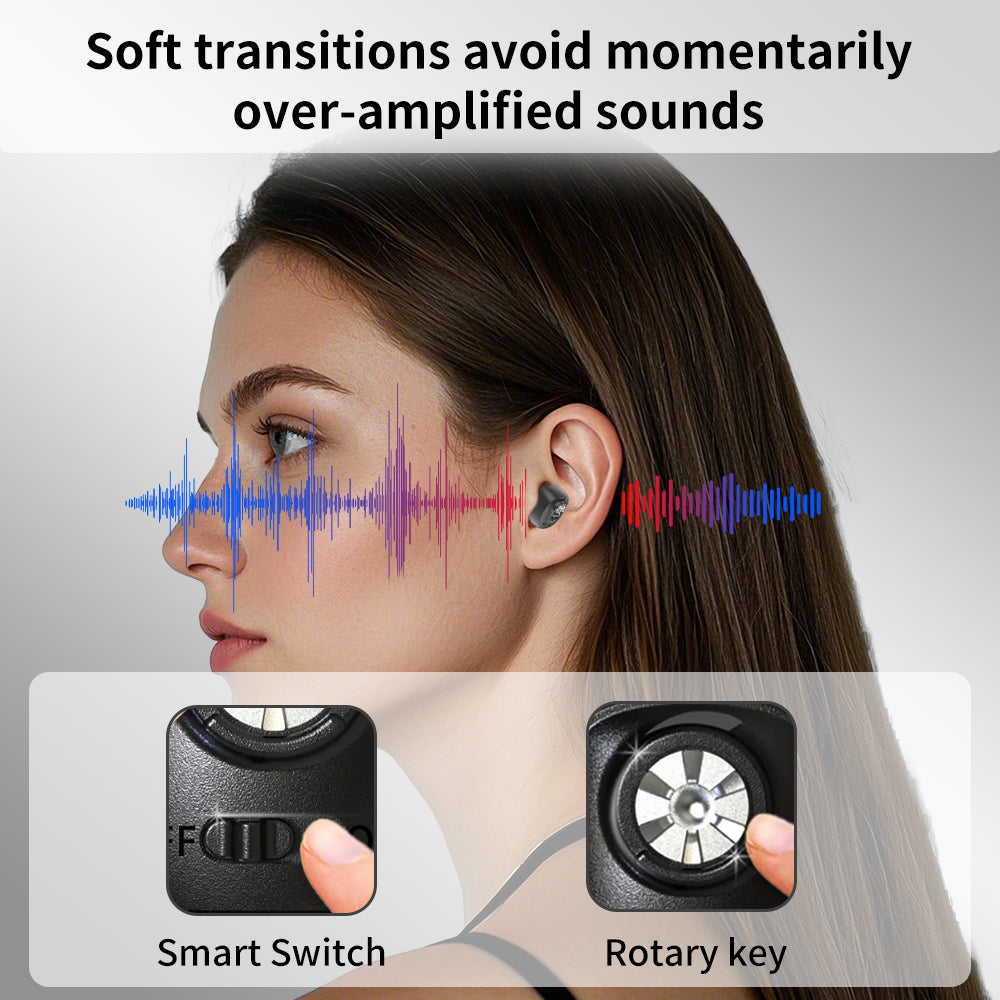 HIBRIQ VHP-1607 Hearing Aids, Rechargeable Hearing Amplifiers with Portable Charging Case, Single (Black)