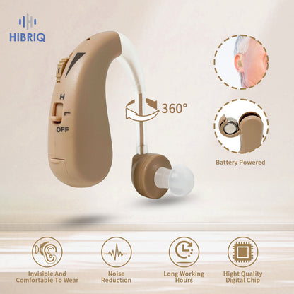 HIBRIQ HAP-20T Hearing Aid for Adults, Hearing Amplifier with Replaceable Battery, Single (Beige)