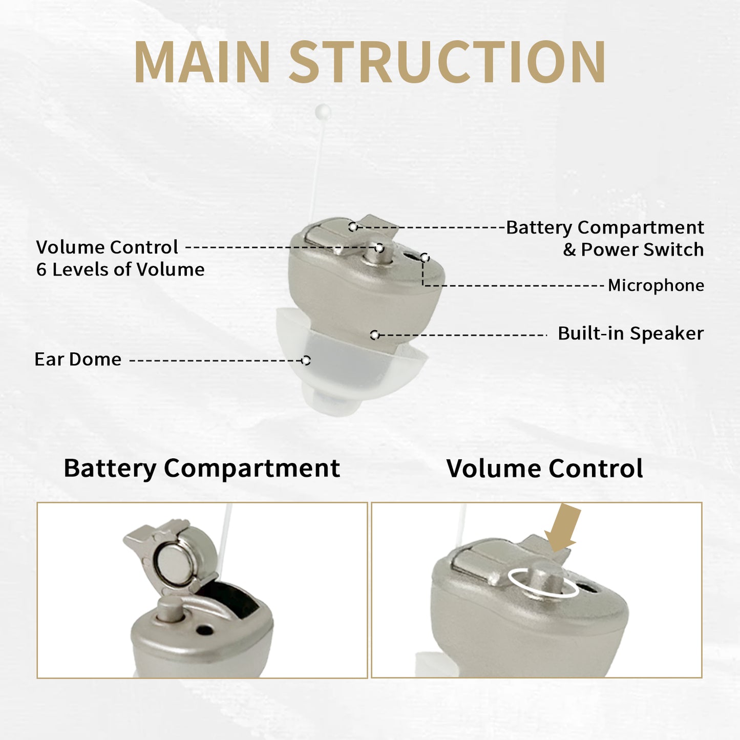 HIBRIQ VHP-603 Hearing Aids for Adults, Mini Invisible Hearing Amplifiers with Smart Noise Reduction, Binaural, Gold