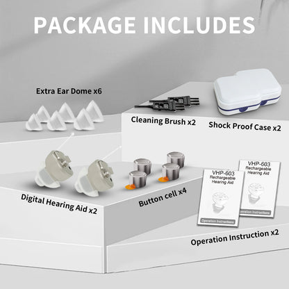 HIBRIQ VHP-603 Hearing Aids for Adults, Mini Invisible Hearing Amplifiers with Smart Noise Reduction, Binaural, Gold