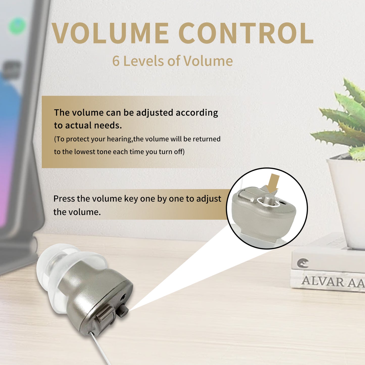 HIBRIQ VHP-603 Hearing Aids for Adults, Mini Invisible Hearing Amplifiers with Smart Noise Reduction, Binaural, Gold