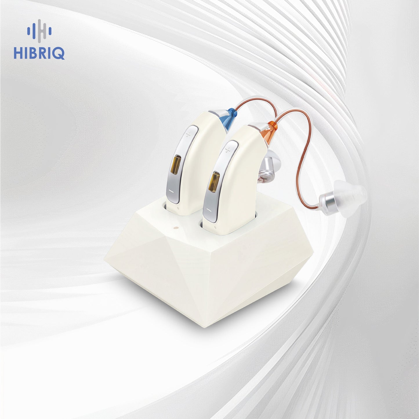 HIBRIQ VHP-1804 Hearing Aids, 32-Channel 4-Mode Sound Devices with Noise-Cancelling, Adjustable Volume Hearing Amplifiers for Seniors, Portable Charging Case Included, White