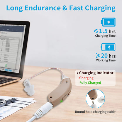 HIBRIQ VHP-1704 Binaural Hearing Aids, Rechargeable Hearing Amplifiers for Adults, Sound Devices with Comfortable Fit, Adjustable Volume, Beige
