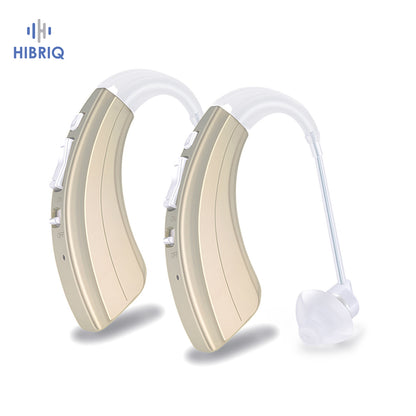 HIBRIQ VHP-1222 Advanced Hearing Aids for Adults, Rechargeable Hearing Amplifiers with Intelligent Noise Reduction, Adjustable Volume & Mode, Lightweight and Comfortable Design, Gold, Binaural