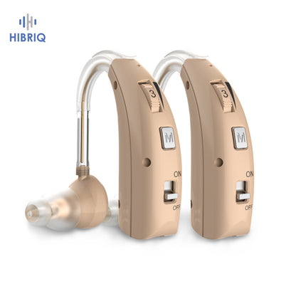 HIBRIQ VHP-1303 Hearing Aids for Adults: 2 Frequency Modes, Rechargeable Hearing Amplifiers, Noise-Cancelling Sound Devices with Adjustable Volume Controls, Binaural, Beige