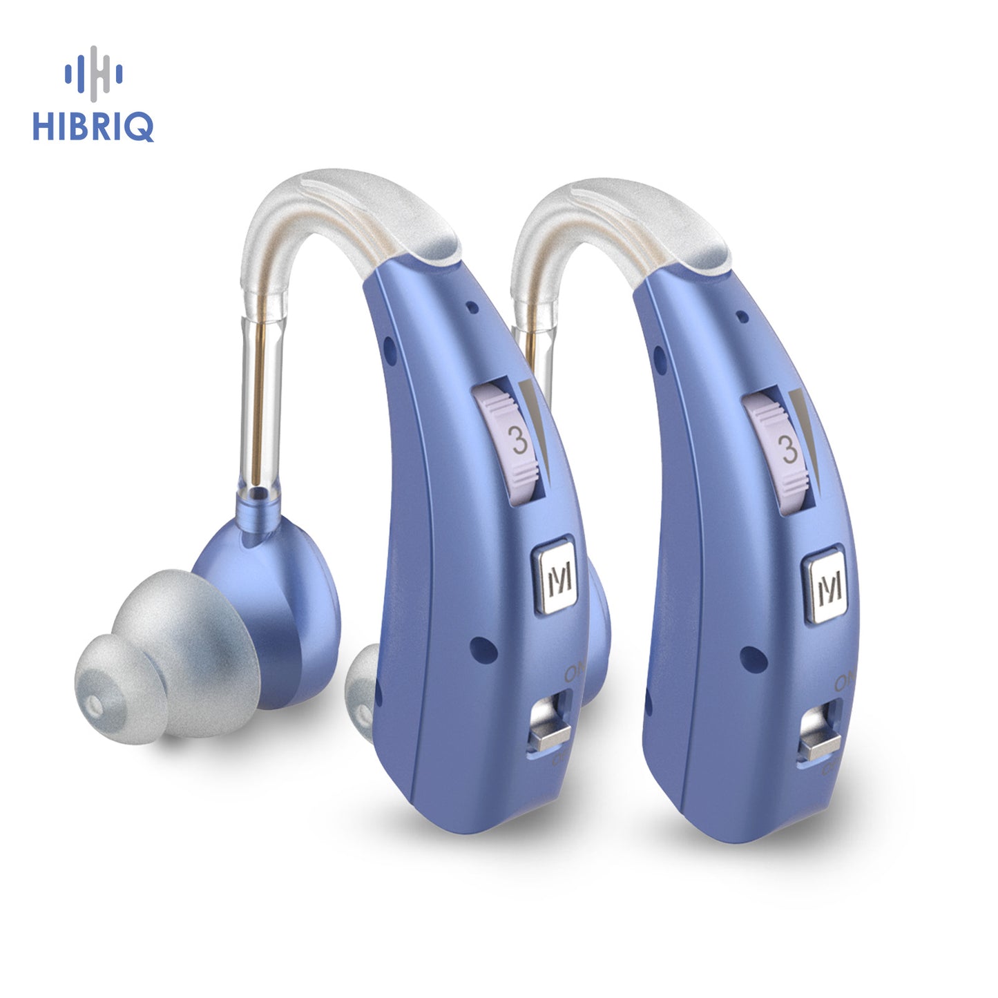 HIBRIQ VHP-1303 Hearing Aids for Adults: 2 Frequency Modes, Rechargeable Hearing Amplifiers, Noise-Cancelling Sound Devices with Adjustable Volume Controls, Binaural, Blue